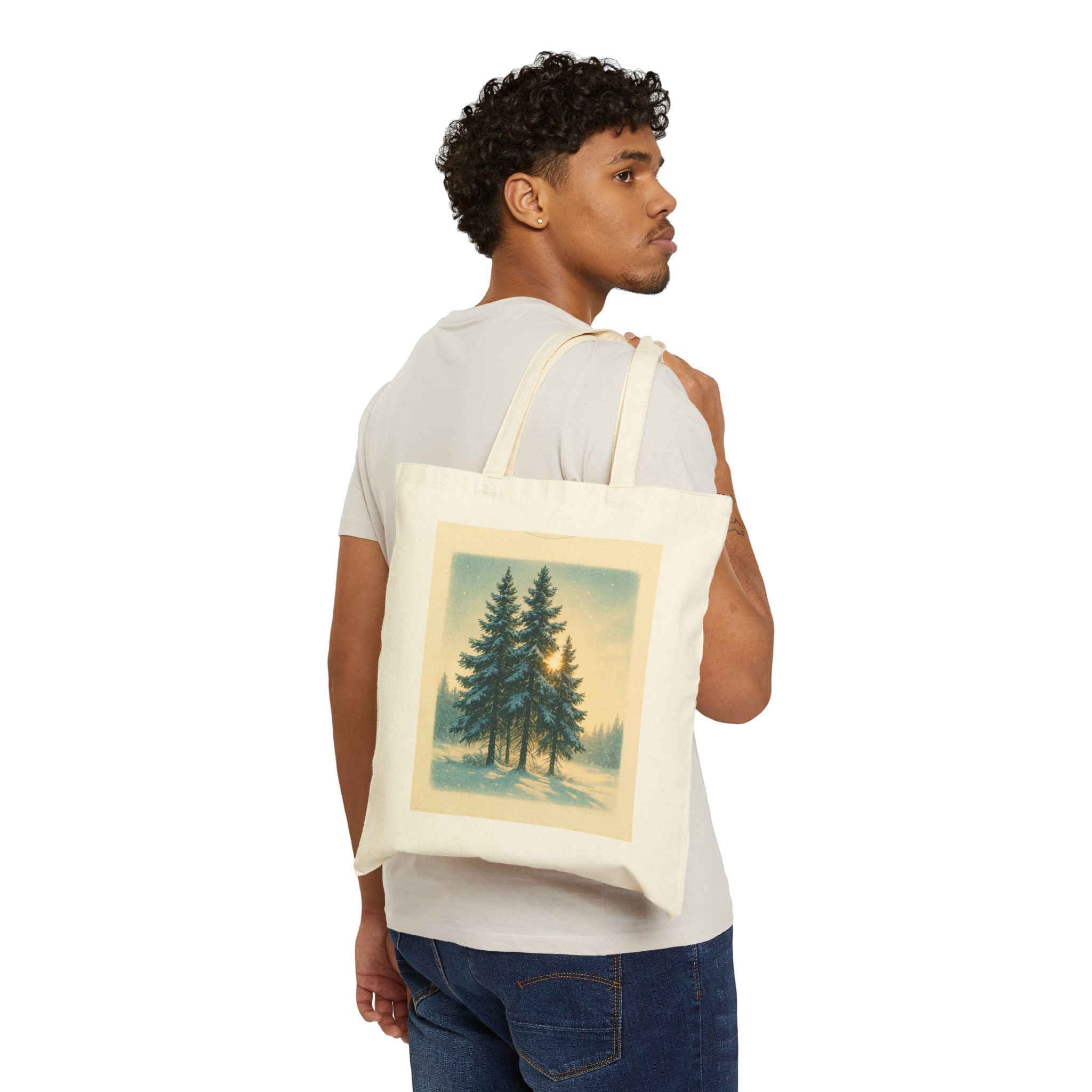 Canvas Tote Bag - Pine Trees Covered in Snow Design