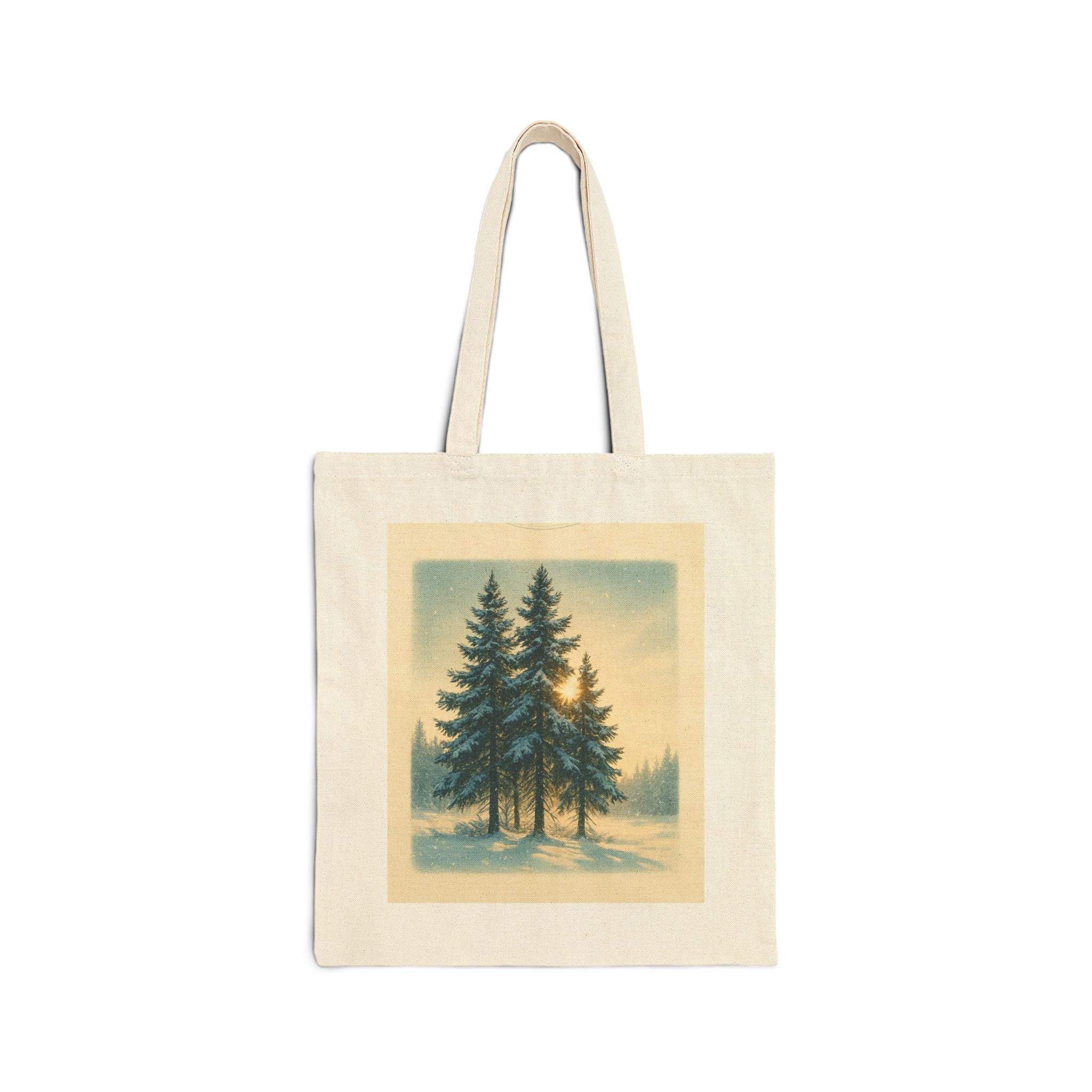 Canvas Tote Bag - Pine Trees Covered in Snow Design